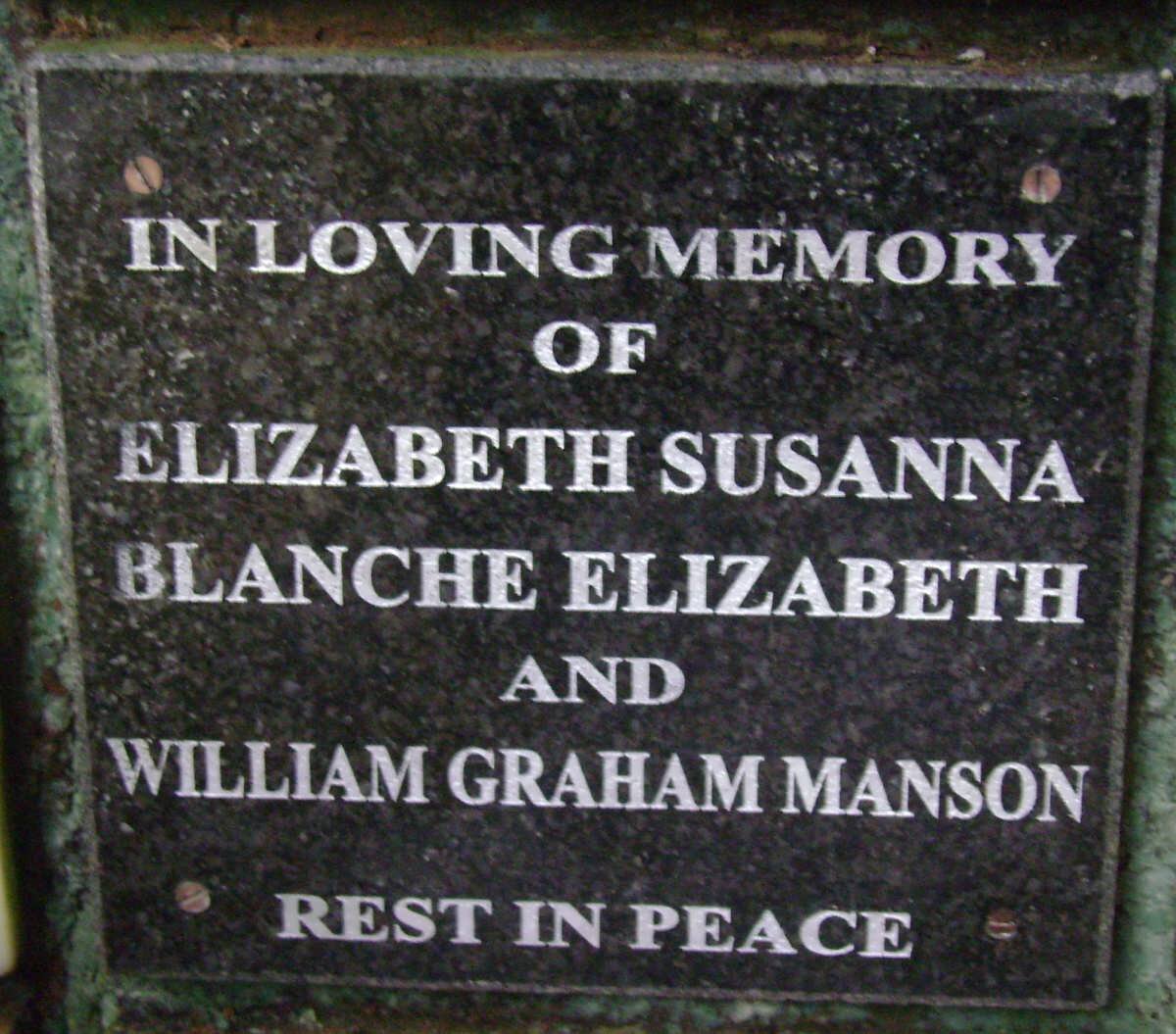 MANSON Elizabeth Susanna :: MANSON Blanche Elizabeth :: MANSON William Graham
