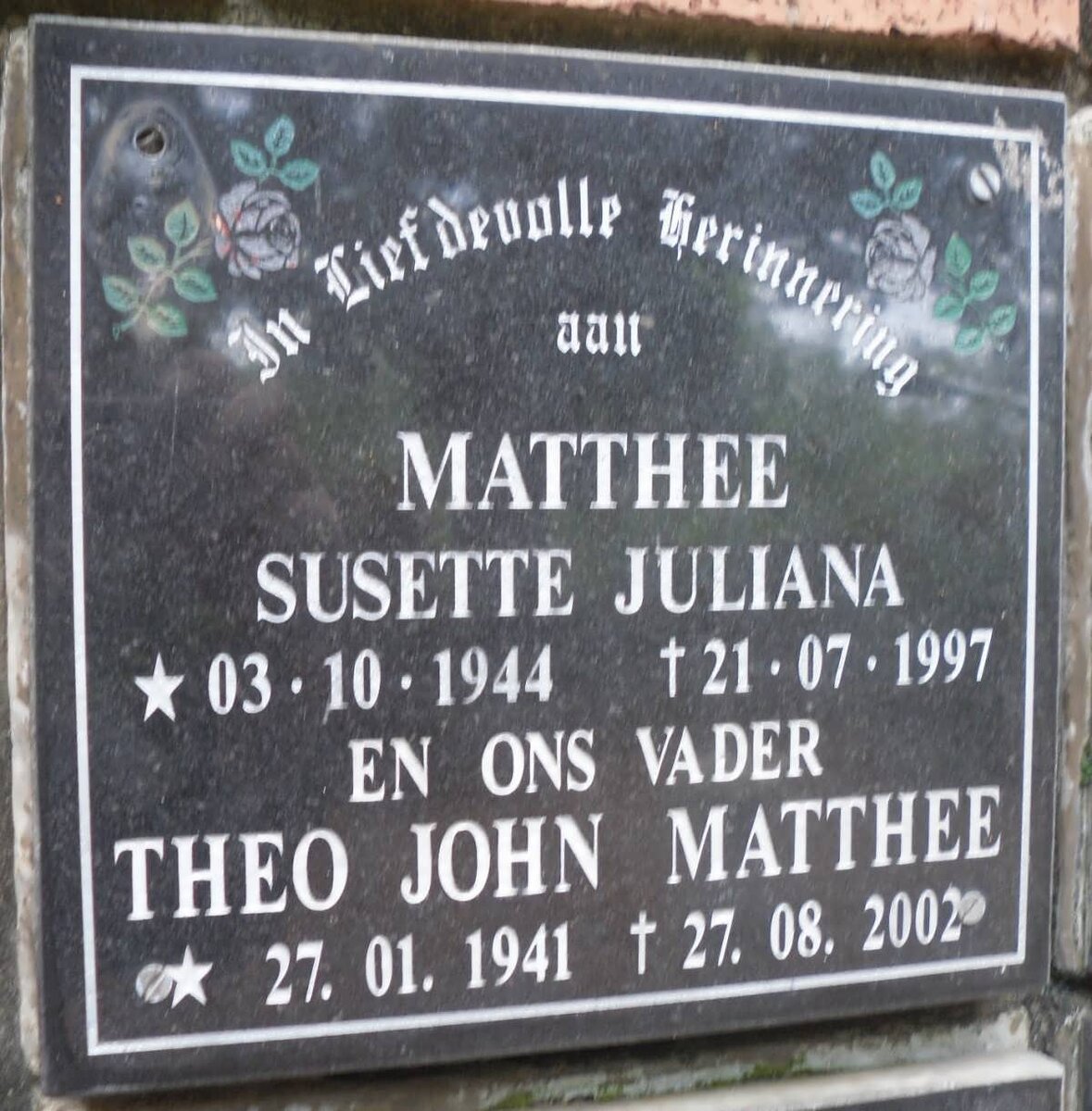 MATTHEE Theo John 1941-2002 &amp; Susette Juliana 1944-1997