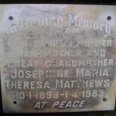 MATTHEWS Josephine Maria Theresa 1899-1983