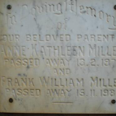 MILLER Frank William -1987 &amp; Anne Kathleen -1977
