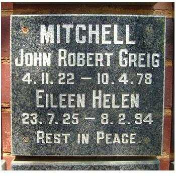 MITCHELL John Robert Greig 1922-1978 &amp; Eileen Helen 1925-1994