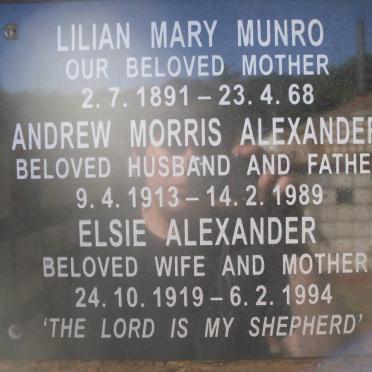 MUNRO Lilian Mary 1891-1968 :: ALEXANDER Andrew Morris 1913-1989 &amp; Elsie 1919-1994