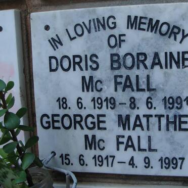 Mc FALL George Matthew 1917-1997 &amp; Doris Boraine 1919-1991