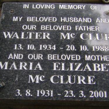 Mc CLURE Walter 1934-1988 &amp; Maria Elizabeth 1931-2001