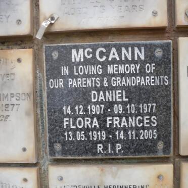 McCANN Daniel 1907-1977 &amp; Flora Frances 1919-2005