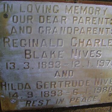 NIVES Reginald Charles Blake 1893-1978 &amp; Hilda Gertrude 1893-1980