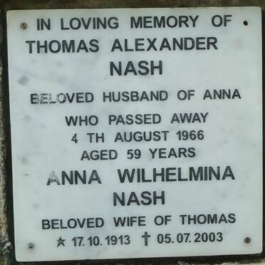 NASH Thomas Alexander -1966 &amp; Anna Wilhelmina 1913-2003
