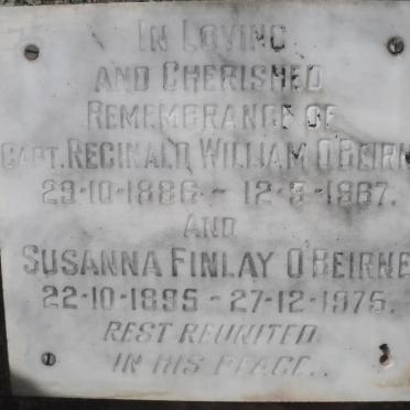 O'BEIRNE Reginald William 1886-1967 &amp; Susanna Finlay 1895-1975