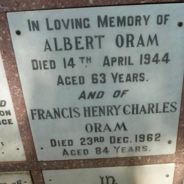 ORAM Albert -1944 :: ORAM Francis Henry Charles -1962
