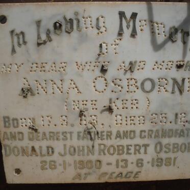 OSBORNE Donald John Robert 1900-1981 &amp; Anna KER 1903-1967