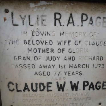 PAGE Claude W. W. -1977 &amp; Lylie R.A. -1973
