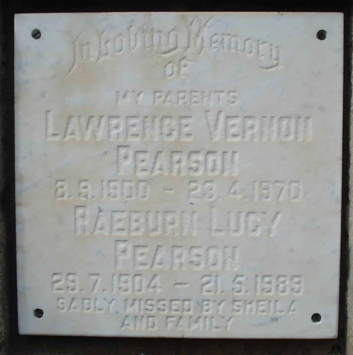 PEARSON Lawrence Vernon 1900-1970 &amp; Raeburn Lucy 1904-1989