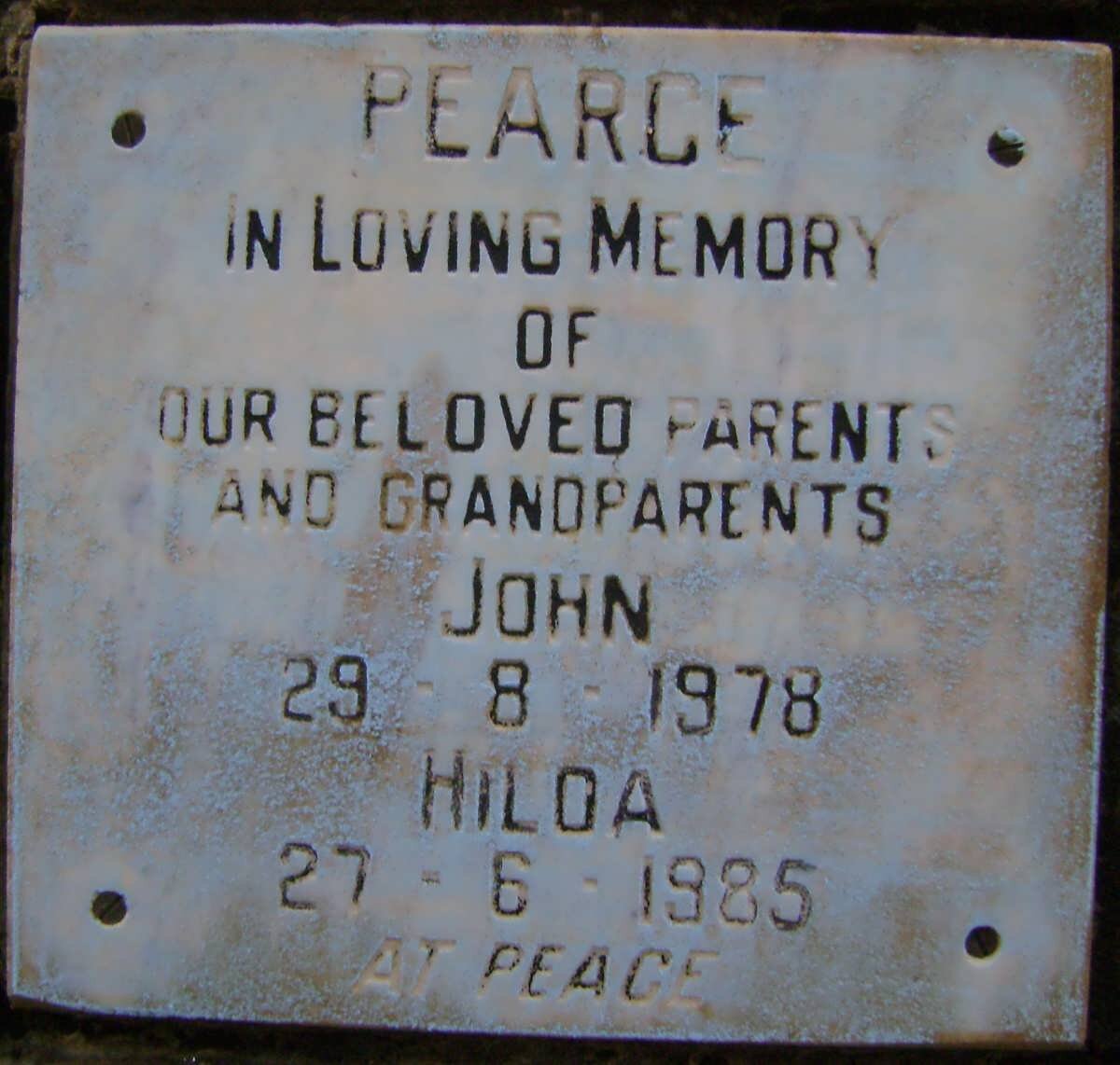 PEARCE John -1978 &amp; Hilda -1985