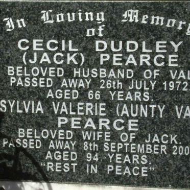 PEARCE Cecil Dudley -1972 &amp; Sylvia Valerie -2008
