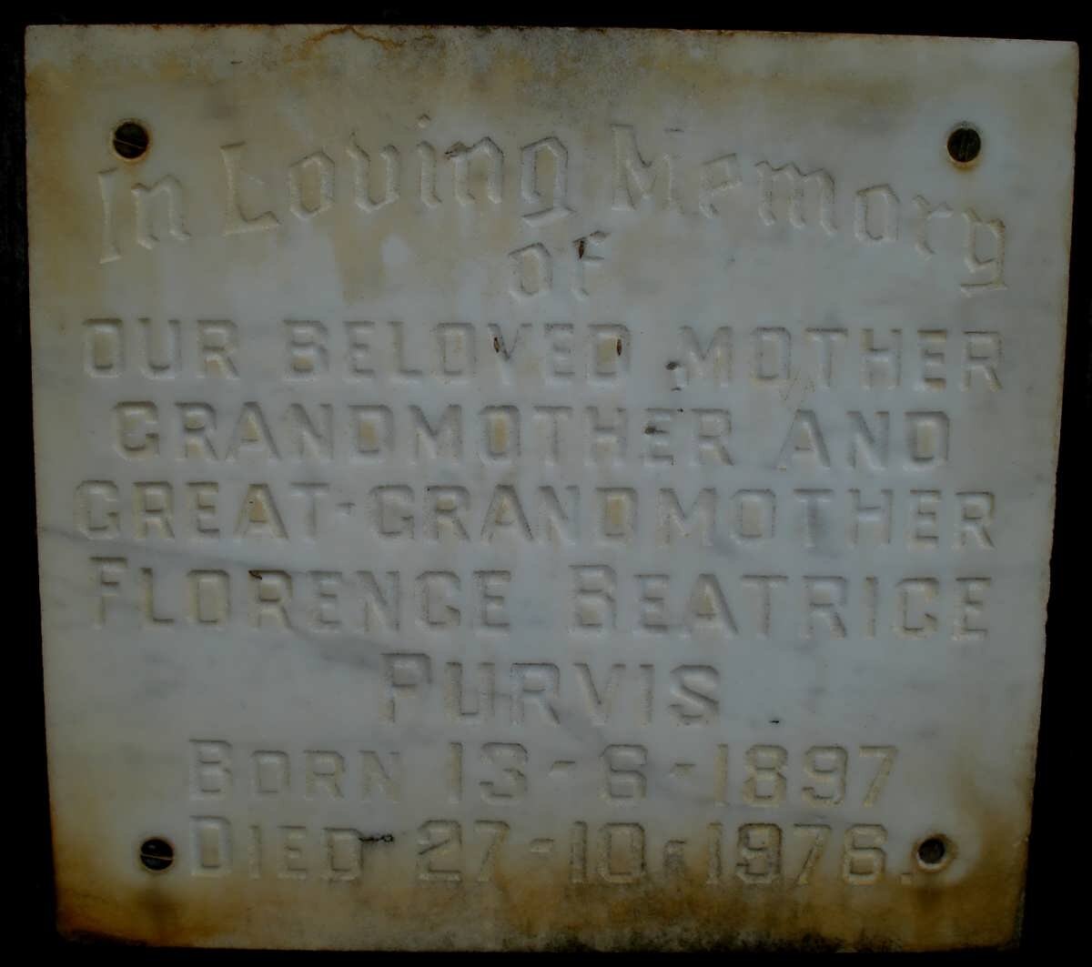 PURVIS Florence Beatrice 1897-1976