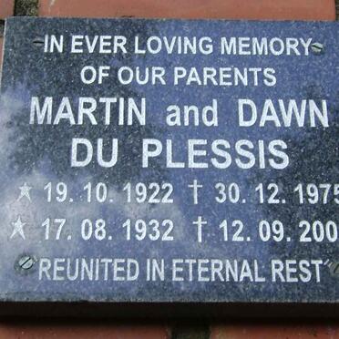 PLESSIS Martin, du 1922-1975 &amp; Dawn 1932-2002