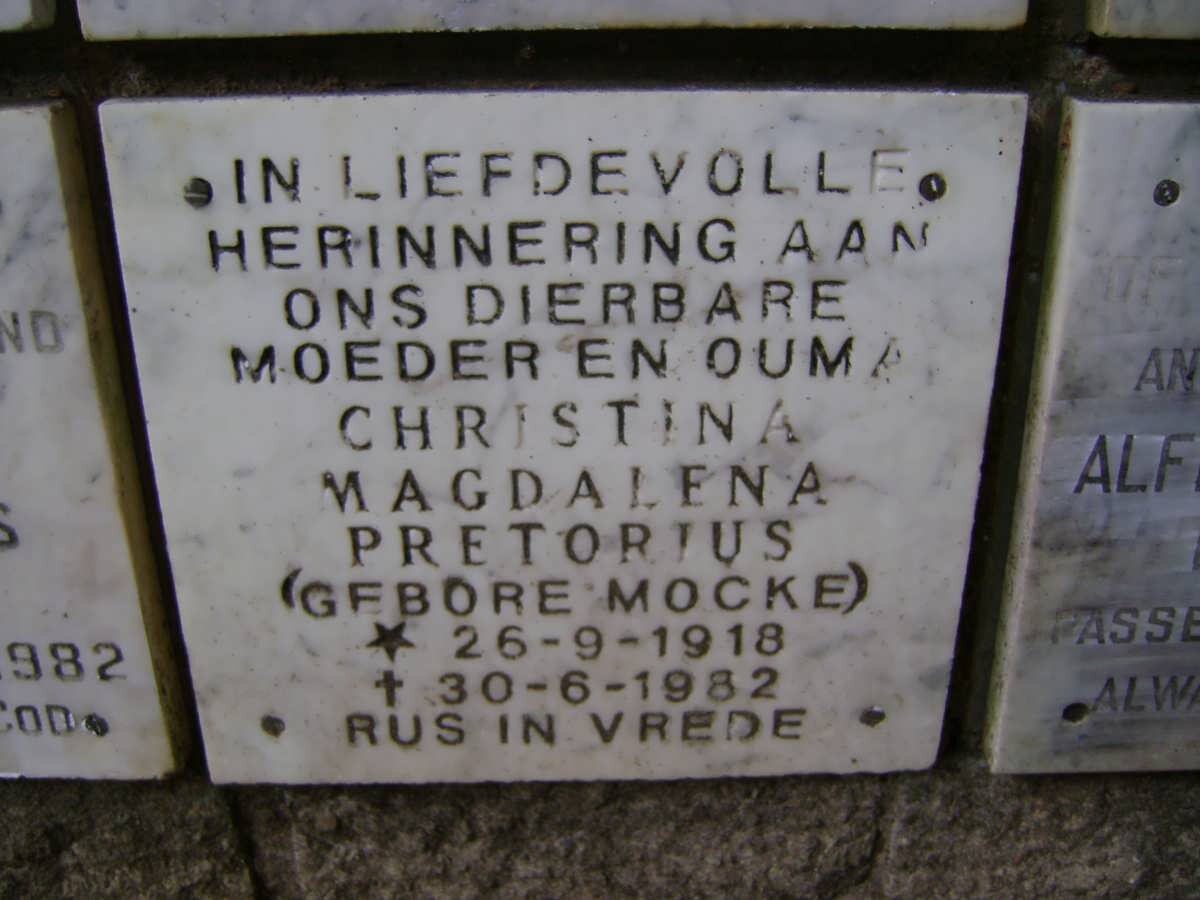 PRETORIUS Christina Magdalena nee MOCKE 1918-1982
