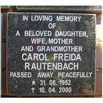 RAUTENBACH Carol Freida 1952-2000