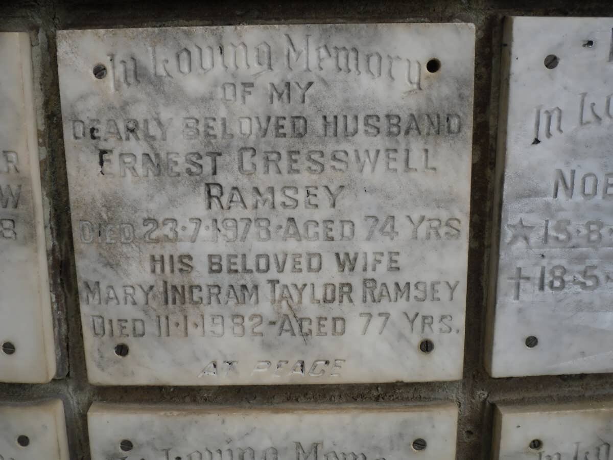 RAMSEY Ernest Cresswell -1978 &amp; Mary Ingram Taylor -1982