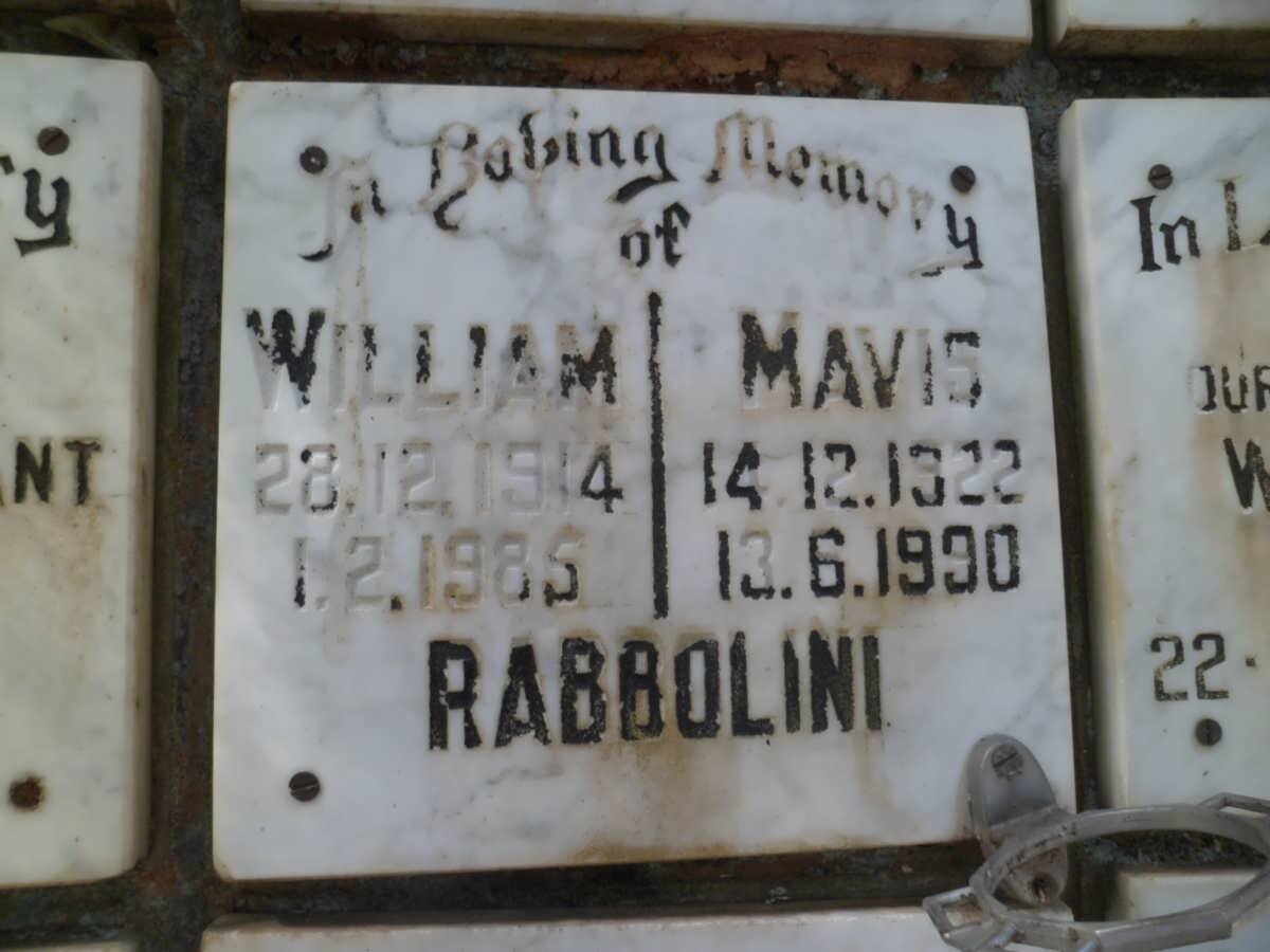 RABBOLINI William 1914-1985 &amp; Mavis 1922-1990