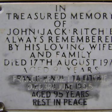 RITCHIE John -1971 &amp; Francis Henrietta -1985