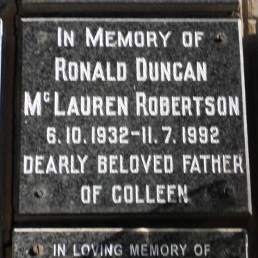 ROBERTSON Ronald Duncan McLauren 1932-1992