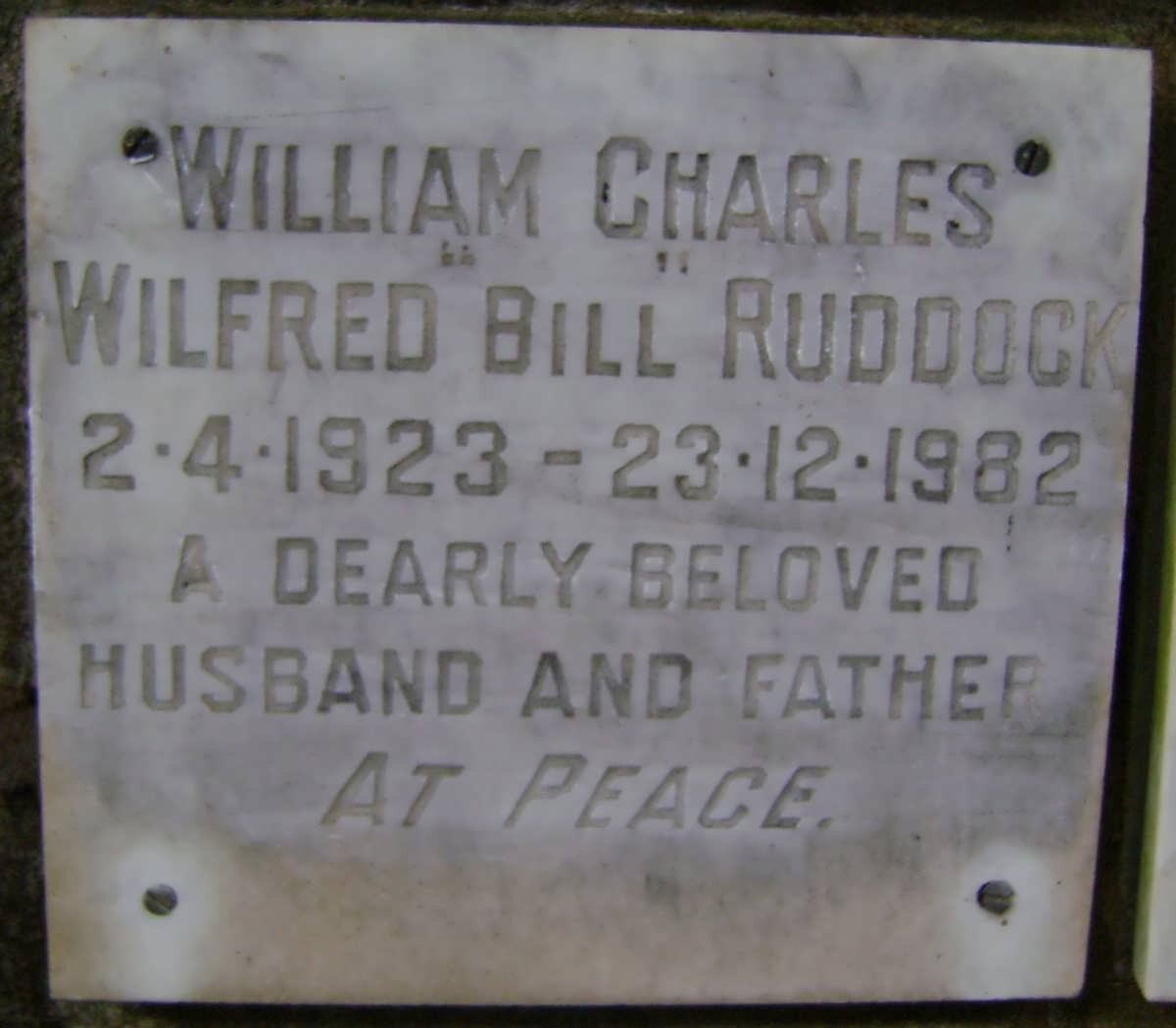RUDDOCK William Charles Wilfred 1923-1982