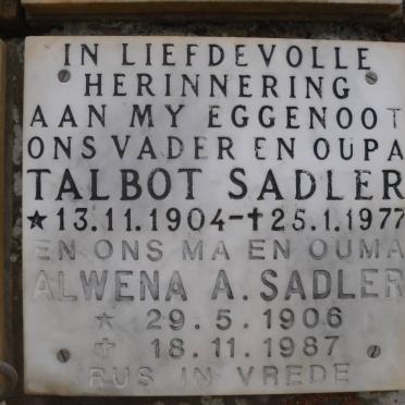 SADLER Talbot 1904-1977 &amp; Alwena A. 1906-1987