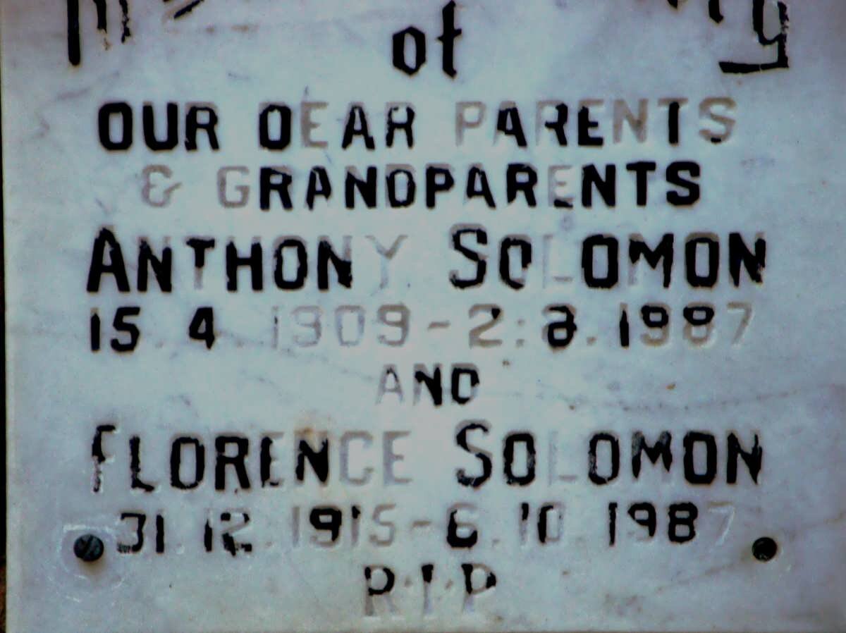SOLOMON Anthony 1909-1987 &amp; Florence 1915-1987