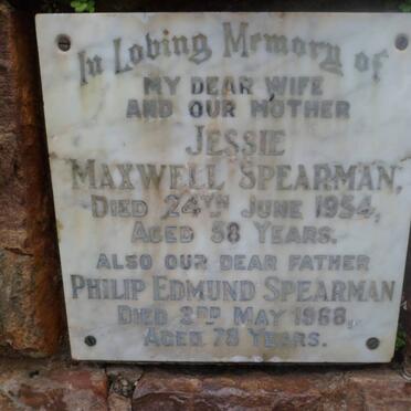 SPEARMAN Philip Edmund -1968 &amp; Jessie MAXWELL -1954