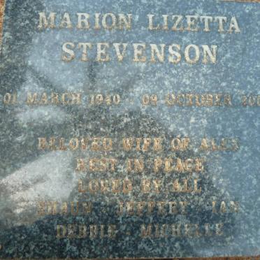 STEVENSON Marion Lizetta 1940-2006