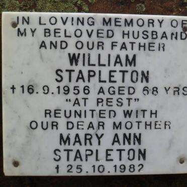 STAPLETON William -1956 &amp; Mary Ann -1982
