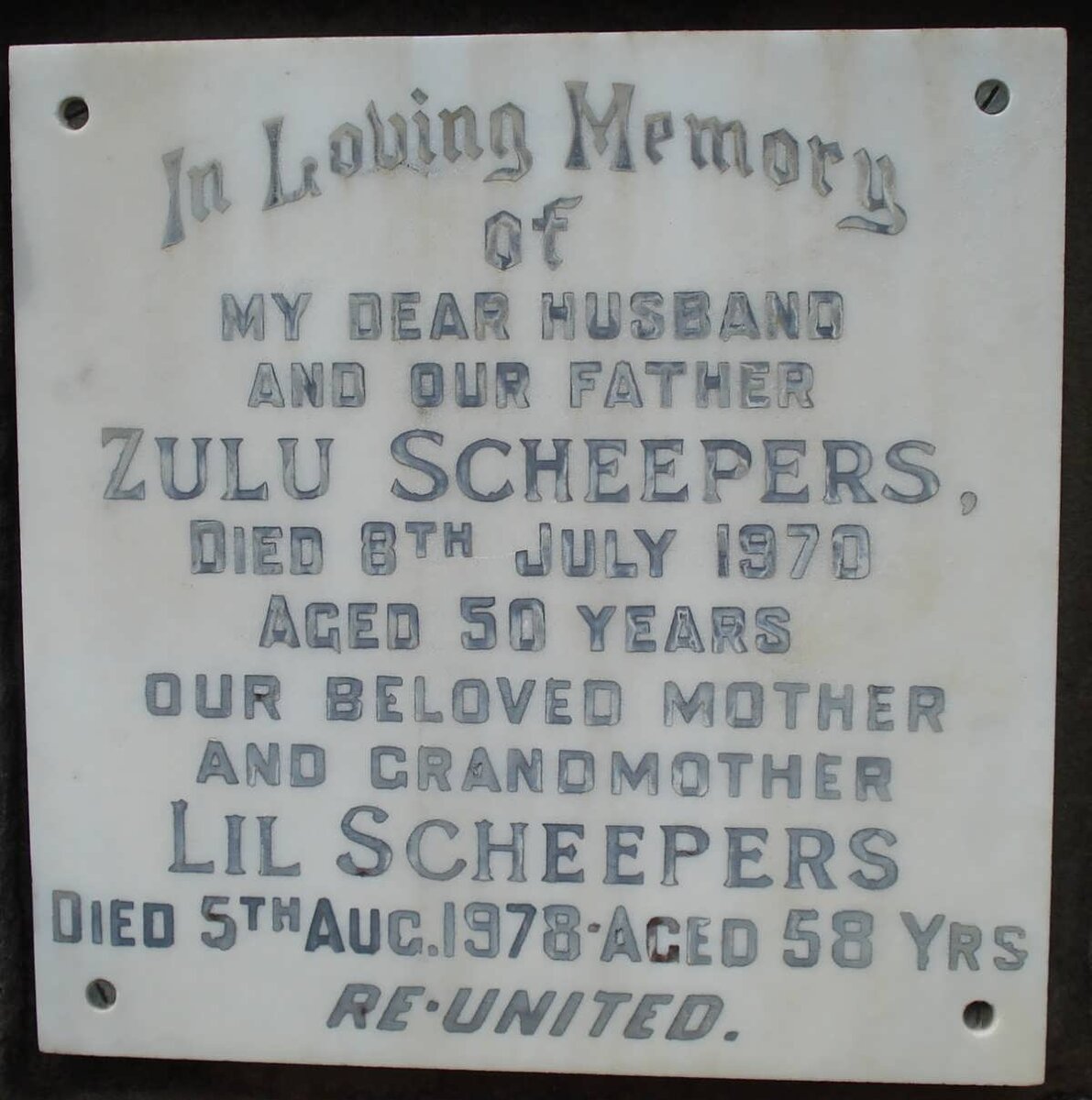 SCHEEPERS Zulu -1970 &amp; Lil -1978