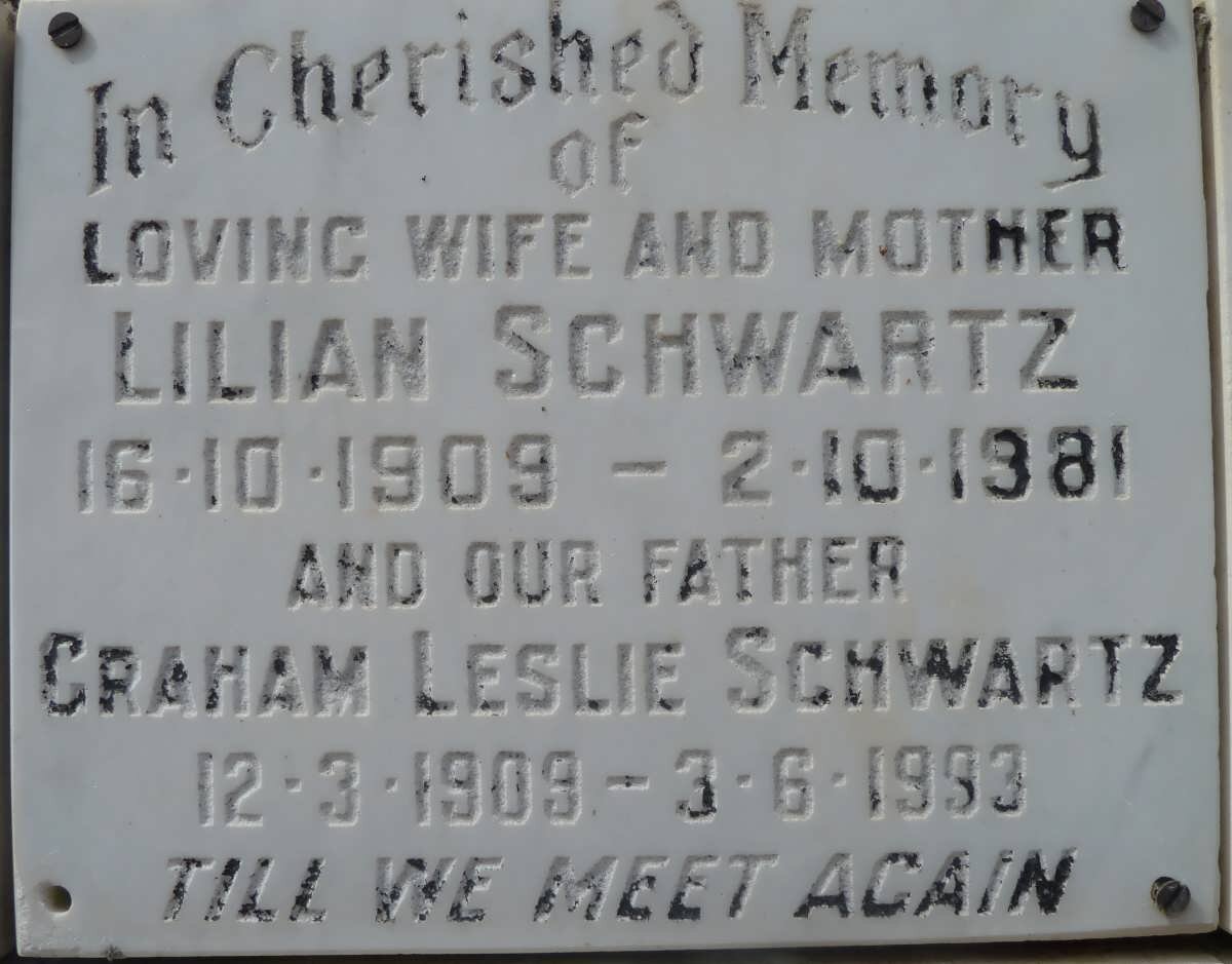 SCHWARTZ Graham Leslie 1909-1993 &amp; Lilian 1909-1981