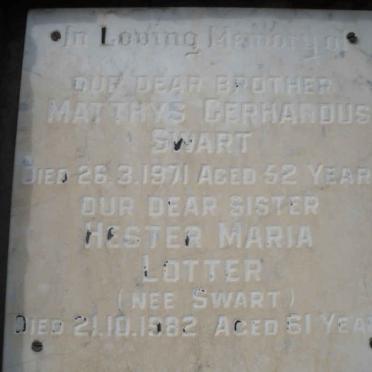 SWART Matthys Gerhardus -1971 :: LOTTER Hester Maria nee SWART -1982