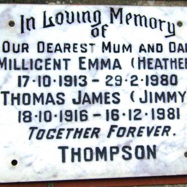 THOMPSON Thomas James 1916-1981 &amp; Millicent Emma 1913-1980
