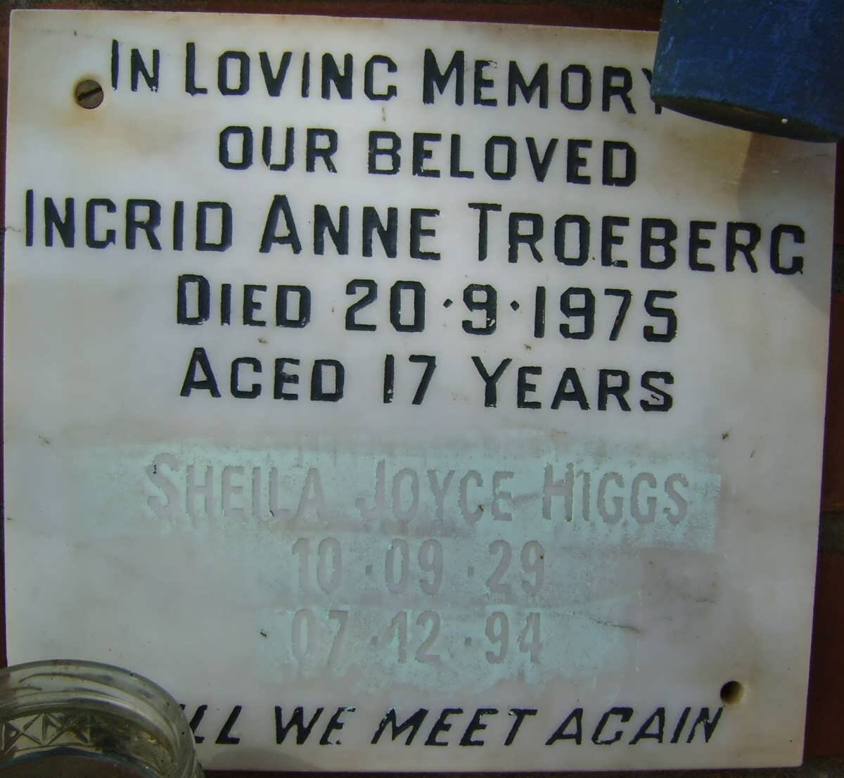 TROEBERG Ingrid Anne -1975 :: HIGGS Sheila Joyce 1929-1994