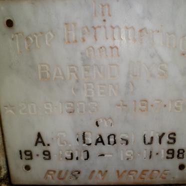 UYS Barend 1903-1979 &amp; A.C. 1910-1981