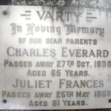 VARTY Charles Everard -1938 &amp; Juliet Francis -1968