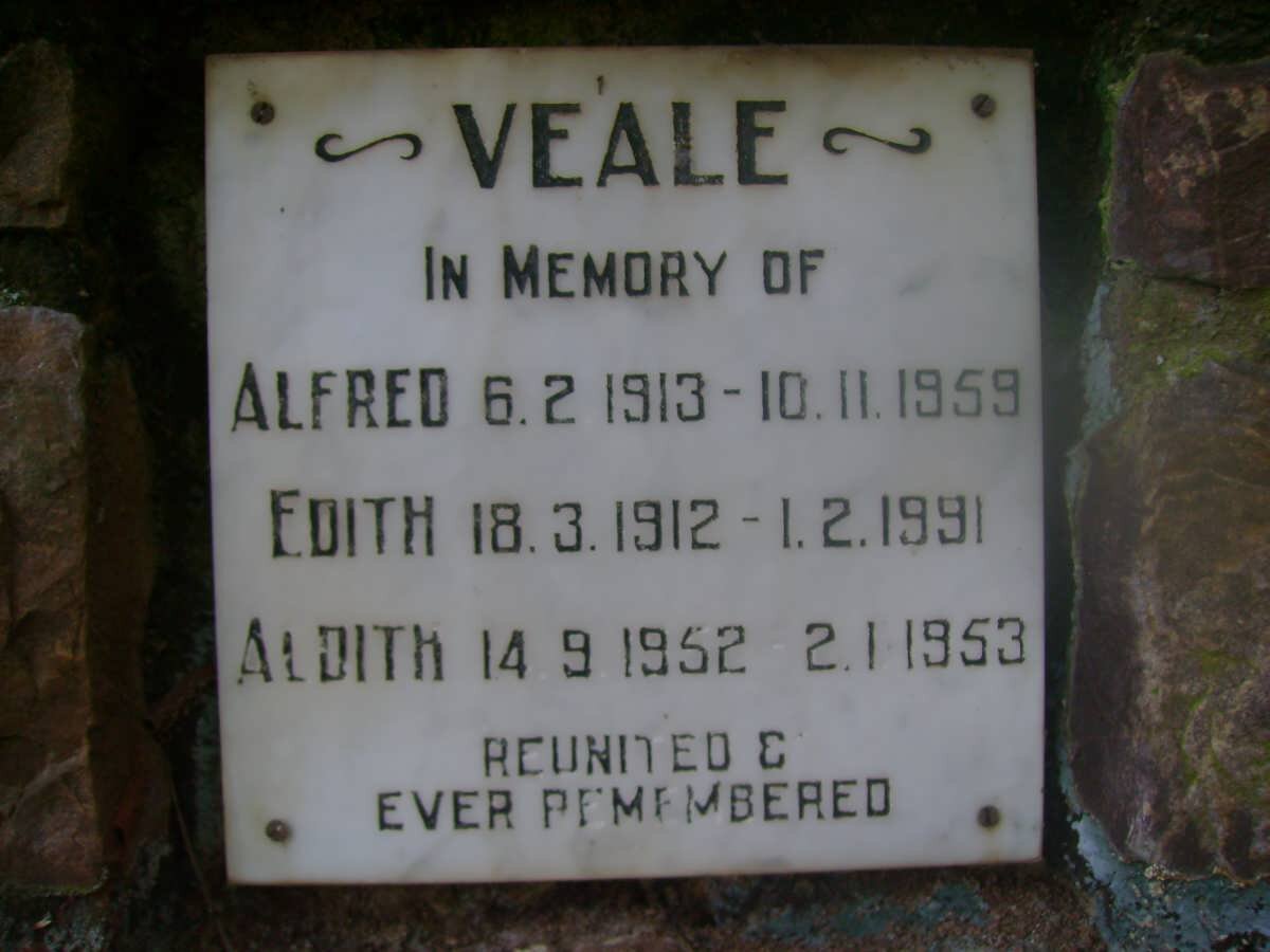 VEALE Alfred 1913-1959 &amp; Edith 1912-1991 :: VEALE Aldith 1952-1953