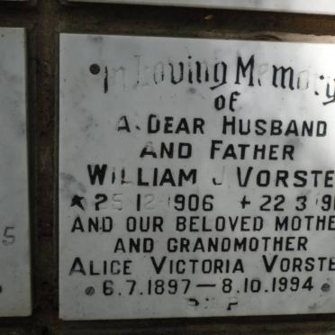 VORSTER William J. 1906-1968 &amp; Alice Victoria 1896-1994