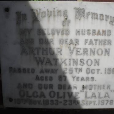 WATKINSON Arthur Vernon -1967 &amp; Olga Olive 1893-1978