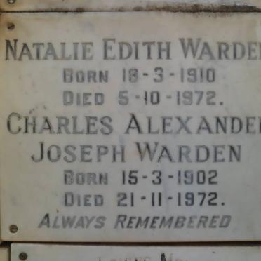 WARDEN Charles Alexander Joseph 1902-1972 &amp; Natalie Edith 1910-1972