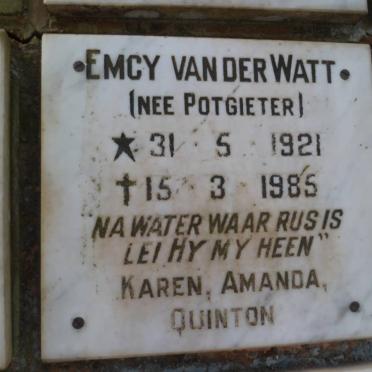 WATT Emcy, van der nee POTGIETER 1921-1985