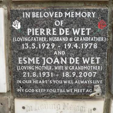 WET Pierre, de 1929-1978 &amp; Esme Joan 1931-2007