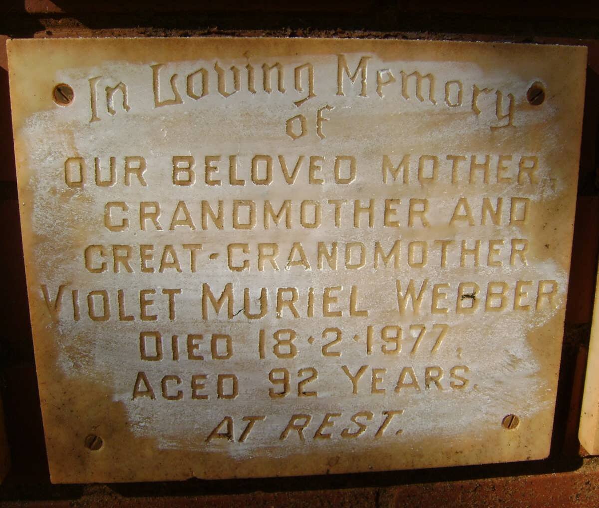 WEBBER Violet Muriel -1977