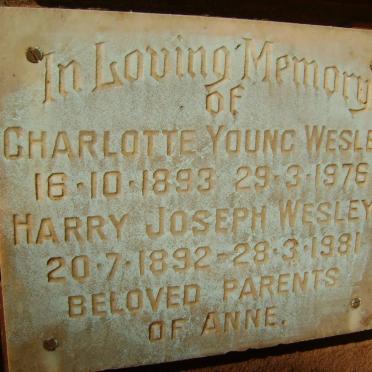 WESLEY Harry Joseph 1892-1981 &amp; Charlotte Young 1893-1976