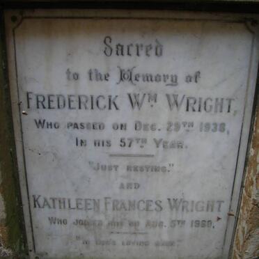 WRIGHT Frederick Wm -1938 &amp; Kathleen Frances -1960