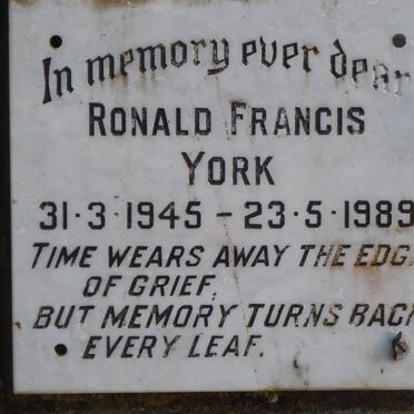 YORK Ronald Francis 1945-1989