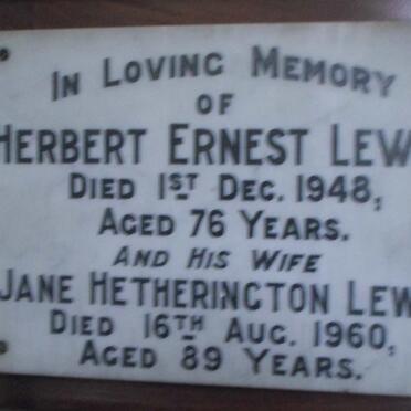 LEWIS Herbert Ernest -1948 &amp; Jane Hetherington -1960